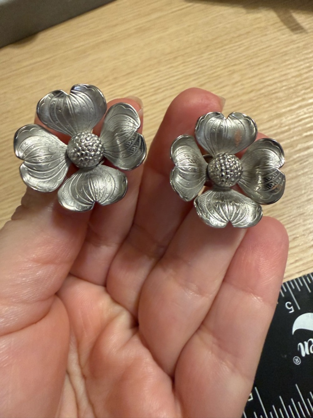Silver Floral Clip-On Earrings — Handcrafted Petal Design